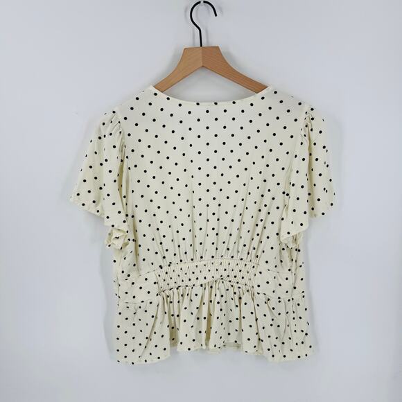 Old Navy Cream & Black Polka Dot Peplum Top Women’s Size XL - Picture 2 of 8
